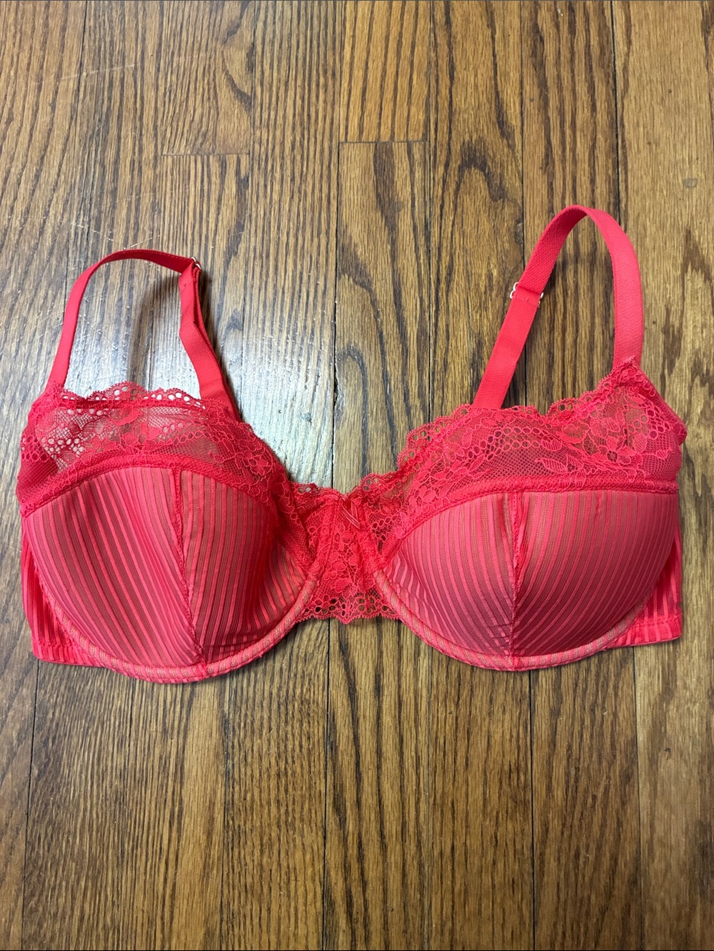 Adore Me Red Lace & Striped Underwire Bra size 36G